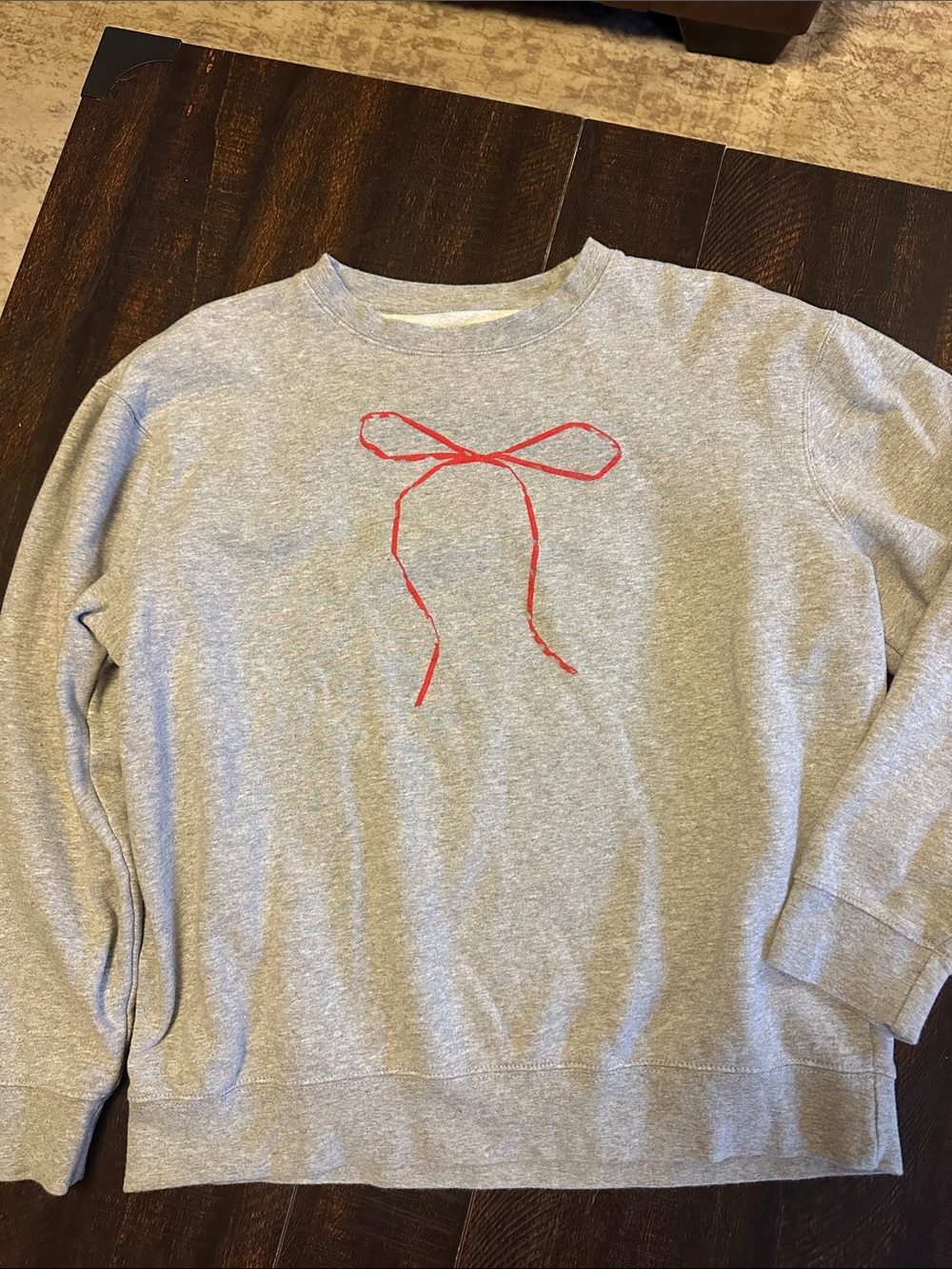 Gray Crewneck Sweatshirt with Red Bow Graphic